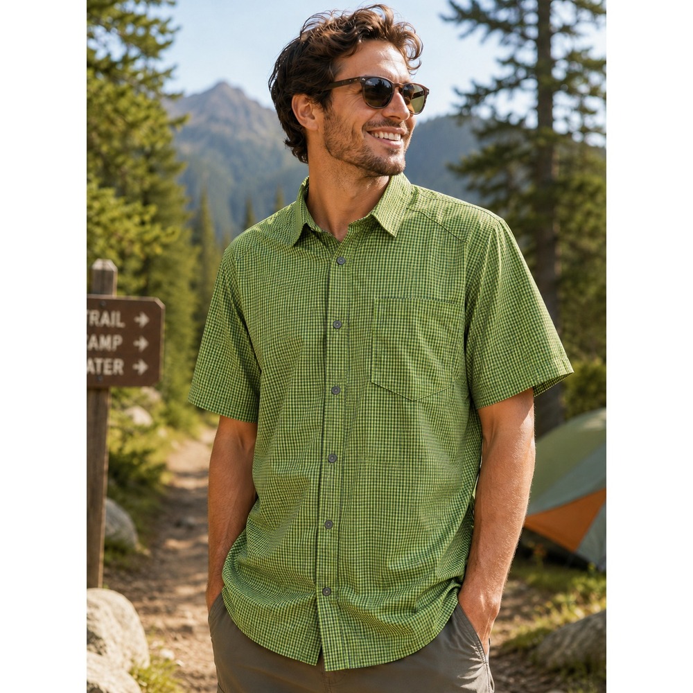 The North Face Mens Green XL Short Sleeve Hiking Snap Button Down Shirt Outdoor